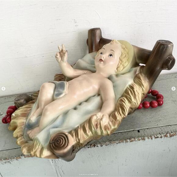 Vintage Baby Jesus Creche Statue Chippy Chalkware Nativity Figure XL REPAIRED - Picture 8 of 10